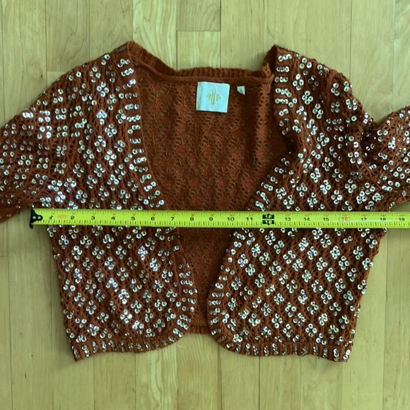 Anthropologie sequined bolero shrug burnt orange rust cotton Medium - Picture 5 of 11